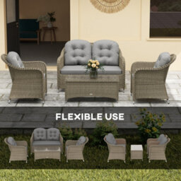 Outsunny 4 Pieces Rattan Sofa Set Outdoor Conservatory Furniture With Cushions - thumbnail 7