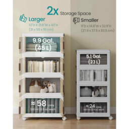 Stackable 4-Tier Storage Cabinet With Lid, Plastic Organiser Boxes On Wheels With Magnetic Door, White - thumbnail 3