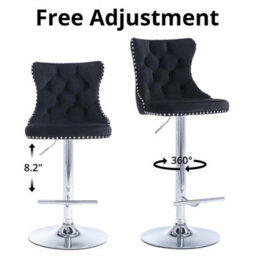 HomeTouch Vero Set Of 2 Luxury Velvet Bar Stools Adjustable Swivel Breakfast Barstools Bar Chairs For Counter Kitchen Island - thumbnail 5