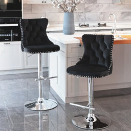HomeTouch Vero Set Of 2 Luxury Velvet Bar Stools Adjustable Swivel Breakfast Barstools Bar Chairs For Counter Kitchen Island - thumbnail 3