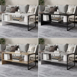 Urbn-Living Urbnliving 100Cm Width Wooden Coffee Table Steel Frame Open Storage Shelf Living Room Furniture, Grey - thumbnail 5