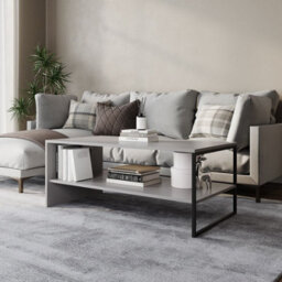 Urbn-Living Urbnliving 100Cm Width Wooden Coffee Table Steel Frame Open Storage Shelf Living Room Furniture, Grey