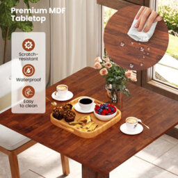 "Costway 33"" Wooden Kitchen Table Square Dining Table W/ Pedestal Base-Walnut" - thumbnail 3