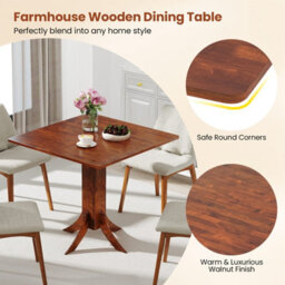 "Costway 33"" Wooden Kitchen Table Square Dining Table W/ Pedestal Base-Walnut" - thumbnail 4