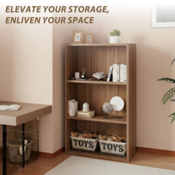 Oak Wide 3 Shelf Tier Wooden Bookcase Cabinet Storage Shelving Display - thumbnail 1