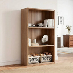Oak Wide 3 Shelf Tier Wooden Bookcase Cabinet Storage Shelving Display - thumbnail 3