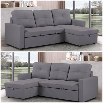 SquareBoxx Milano 3 Seater L Shape Pullout Sofa Bed With Deep Storage Compartment & Reversible Chaise  - Grey - image 1