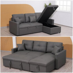 SquareBoxx Milano 3 Seater L Shape Pullout Sofa Bed With Deep Storage Compartment & Reversible Chaise  - Grey - thumbnail 2