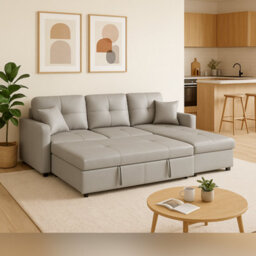 SquareBoxx Milano 3 Seater L Shape Pullout Sofa Bed With Deep Storage Compartment & Reversible Chaise  - Grey - thumbnail 5