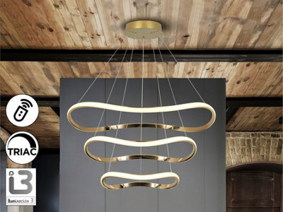 Luminosa Lighting Luminosa Naos Triple Ring Pendant Ceiling Light Rose Gold Led 3000K Dimmable Remote Control - Uk Stock - image 1