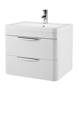 Balterley Aldershawe Modern Bathroom Wall Hung 2 Drawer Vanity Unit Basin, Gloss White, 550mm - image 1