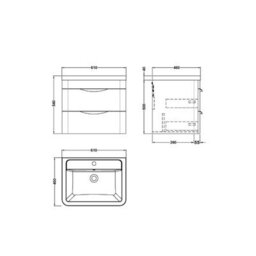 Balterley Aldershawe Modern Bathroom Wall Hung 2 Drawer Vanity Unit Basin, Gloss White, 550mm - thumbnail 8