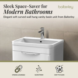 Balterley Aldershawe Modern Bathroom Wall Hung 2 Drawer Vanity Unit Basin, Gloss White, 550mm - thumbnail 3