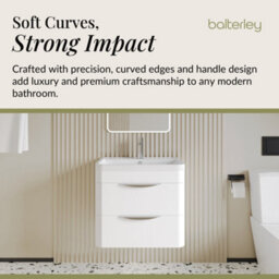 Balterley Aldershawe Modern Bathroom Wall Hung 2 Drawer Vanity Unit Basin, Gloss White, 550mm - thumbnail 6