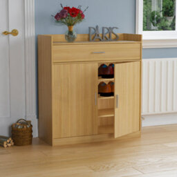 Lassic Vida Designs Dalby Oak 2 Door 1 Drawer Shoe Storage Cabinet - thumbnail 1