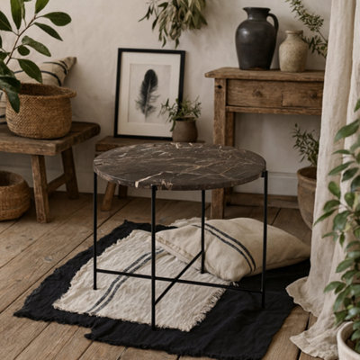 Wyld Haus Verona Round Brown Emperador Marble Side Table - image 1