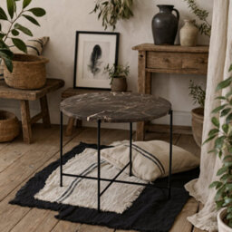 Wyld Haus Verona Round Brown Emperador Marble Side Table - thumbnail 1