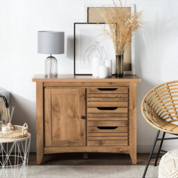 Wyld And Coco Light Brown Sideboard 80 X 99 X 43 Cm - 3 Drawers With Wide Side Cabinet - thumbnail 2