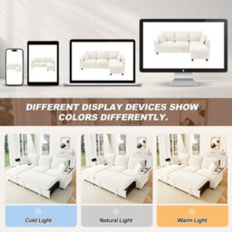 Abrihome Beige L-Shaped Sofa Bed 200X137X85Cm, 2 Storage Armrests, Hidden Tray With Cup Holders, Usb & Type-C - thumbnail 5