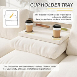 Abrihome Beige L-Shaped Sofa Bed 200X137X85Cm, 2 Storage Armrests, Hidden Tray With Cup Holders, Usb & Type-C - thumbnail 2