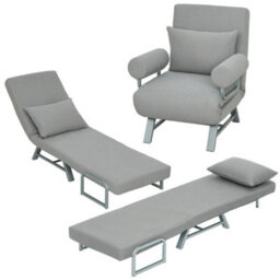 Single Sofa Bed, Convertible Folding Chair Bed, Light Grey - thumbnail 3