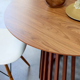 Sweeek - 4-Seater Wooden-Effect Dining Table With Spruce Legs Clara Walnut 120X120X75 Cm - thumbnail 4