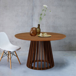 Sweeek - 4-Seater Wooden-Effect Dining Table With Spruce Legs Clara Walnut 120X120X75 Cm