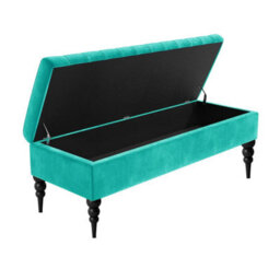 120Cm Sierra Striped Ottoman Storage Bench With Black Turned Wooden Legs - Teal Plush Velvet Upholstered Shoes Bench - thumbnail 2