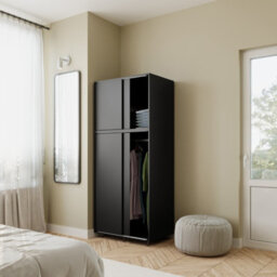 Urbn-Living Urbnliving 180Cm Height 4 Sliding Doors Black Wardrobe Bedroom Storage Closet Hanging Rail Cupboard Unit - thumbnail 2
