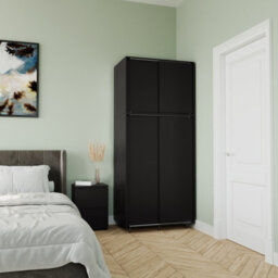 Urbn-Living Urbnliving 180Cm Height 4 Sliding Doors Black Wardrobe Bedroom Storage Closet Hanging Rail Cupboard Unit - thumbnail 5