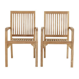 Charles Bentley Garden Dining Chairs Stacking Teak Wood Patio Furniture Set Of 2 - thumbnail 9