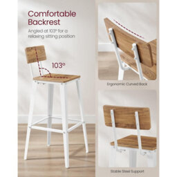 Counter Height Stool Pair, Kitchen Bar Chairs With Back Support, Steel, Simple Assembly, Wheat Brown And Cloud White - thumbnail 5