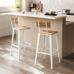Counter Height Stool Pair, Kitchen Bar Chairs With Back Support, Steel, Simple Assembly, Wheat Brown And Cloud White