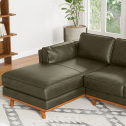 Valencia Artisan Top Grain Leather Three Seats With Left Chaise Sofa Dark Green Alder Wood Legs And Frame - thumbnail 6