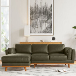 Valencia Artisan Top Grain Leather Three Seats With Left Chaise Sofa Dark Green Alder Wood Legs And Frame - thumbnail 5