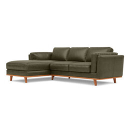 Valencia Artisan Top Grain Leather Three Seats With Left Chaise Sofa Dark Green Alder Wood Legs And Frame - thumbnail 1