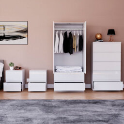 Lassic Vida Designs Glinton 4 Piece White Fsc Bedroom Set - (5 Drawer Chest, 2 Door Wardrobe, 2 Drawer Bedside Chest X2) - thumbnail 2