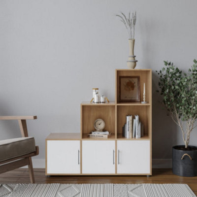 Urbn-Living 6-Cube Step Shelving Unit With Metal Handle Doors - image 1