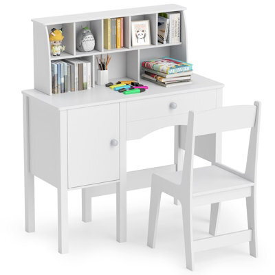 Costway Kids Study Desk And Chair Set Children Wooden Craft Table & Chair-White - image 1