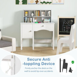 Costway Kids Study Desk And Chair Set Children Wooden Craft Table & Chair-White - thumbnail 7