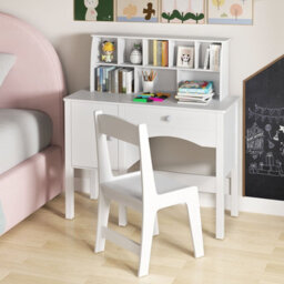 Costway Kids Study Desk And Chair Set Children Wooden Craft Table & Chair-White - thumbnail 6
