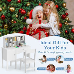 Costway Kids Study Desk And Chair Set Children Wooden Craft Table & Chair-White - thumbnail 3