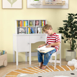 Costway Kids Study Desk And Chair Set Children Wooden Craft Table & Chair-White - thumbnail 9