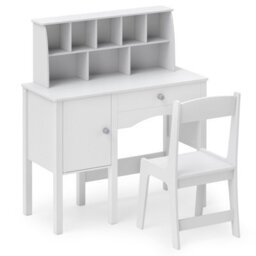 Costway Kids Study Desk And Chair Set Children Wooden Craft Table & Chair-White - thumbnail 8