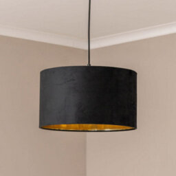Valuelights Reni Black Velvet & Gold Inner Drum Ceiling Lamp Shade And Bulb (D)35Cm - thumbnail 2