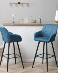Beliani Set Of 2 Darien Bar Stools With Armrests & Footrest, Fabric, Blue - thumbnail 2