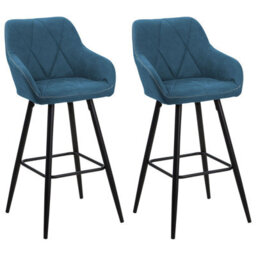 Beliani Set Of 2 Darien Bar Stools With Armrests & Footrest, Fabric, Blue - thumbnail 1