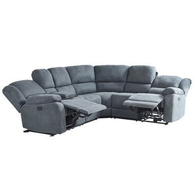 Beliani Electric Recliner Corner Sofa 5 Seater Rokke Fabric Grey With Usb Port Left Hand - image 1