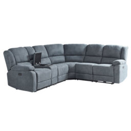 Beliani Electric Recliner Corner Sofa 5 Seater Rokke Fabric Grey With Usb Port Left Hand - thumbnail 5