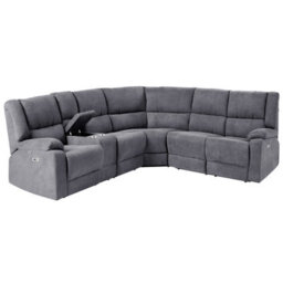Beliani Electric Recliner Corner Sofa 5 Seater Rokke Fabric Grey With Usb Port Left Hand - thumbnail 4